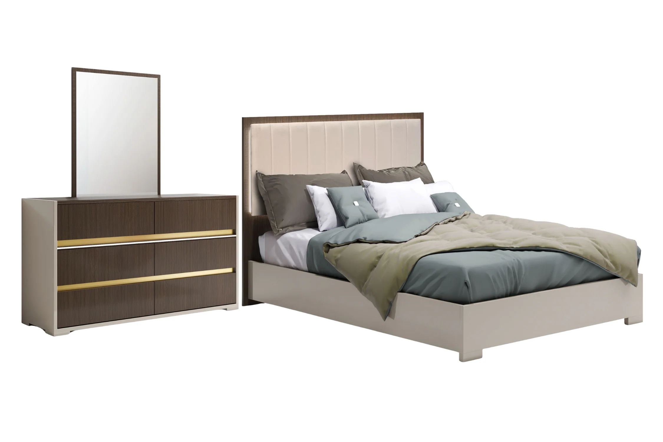 Elettra Cama con Luz LED & Gavetero con Espejo