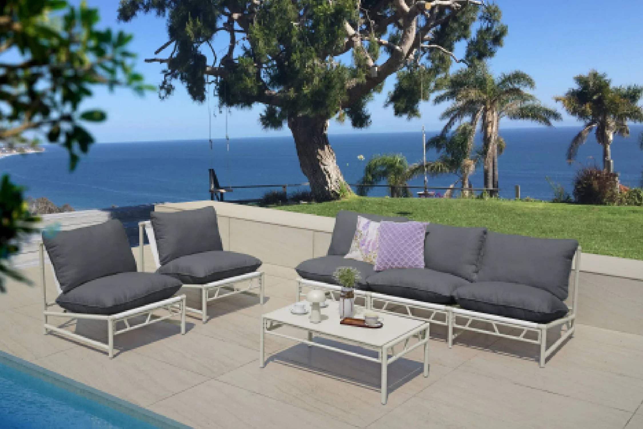 Loveseat con 2 Sillas & Mesa de Centro
