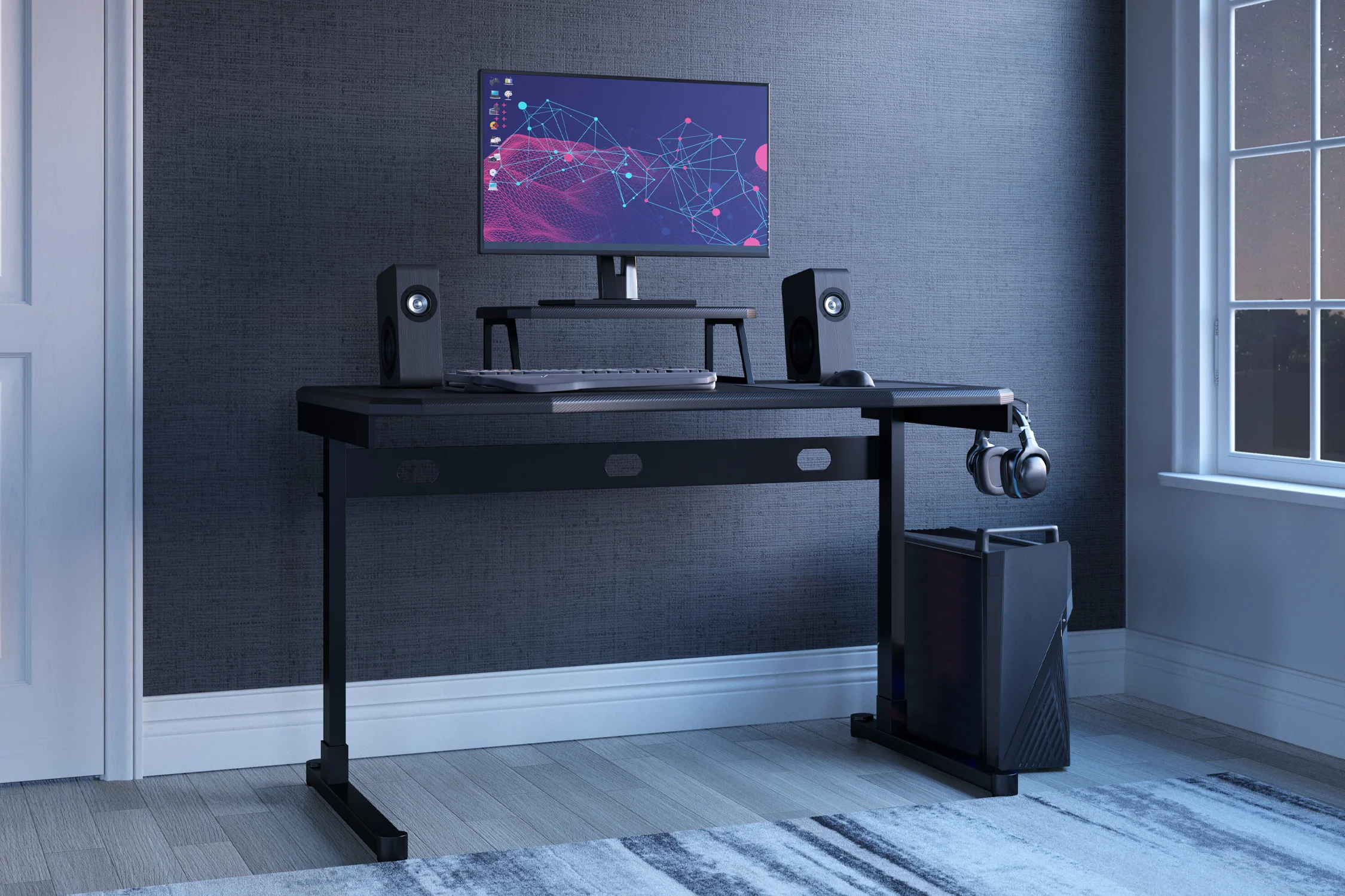 Lynxtyn Escritorio Gaming de 48" con Soporte Elevado para Monitor y para Auriculares - Image 8